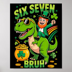 Póster Feliz día de San Patricio leprechaun trex dino sei