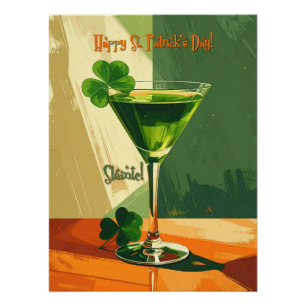 Póster Feliz día de San Patricio Shamrock Martini