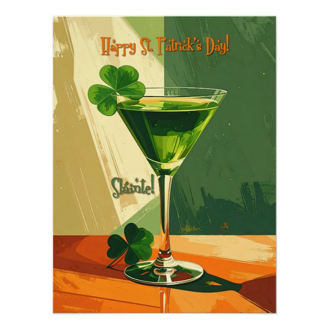 Póster Feliz día de San Patricio Shamrock Martini  (Anverso)