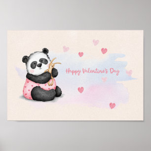 Póster Feliz Día de San Valentín acuarela Corazón Panda B
