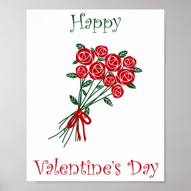 Póster Feliz Día De San Valentín Bouquet De Flores Rojas (Frente)