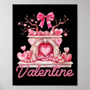 Póster Feliz día de San Valentín Chimenea Retro Corazones