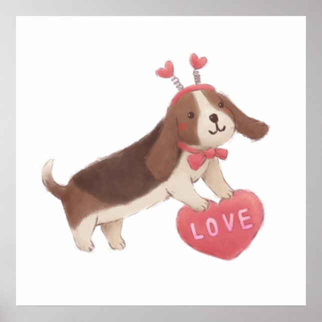 Póster Feliz día de San Valentín con cachorro (Frente)