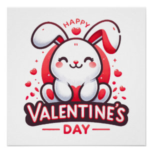 Póster Feliz día de San Valentín Conejito lindo