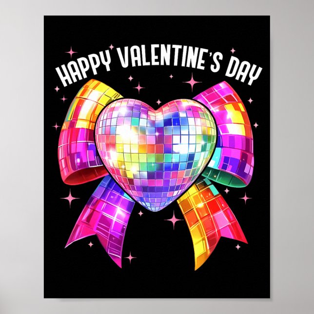 Póster Feliz día de San Valentín Coquette Bola de Discote (Frente)