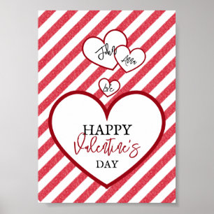 Póster Feliz día de San Valentín Corazones Rojos Franjas