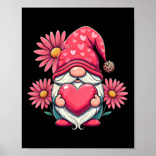 Póster Feliz día de San Valentín Gnomo con girasol leopar