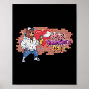 Póster Feliz Día de San Valentín Oso Graffiti Pintura en 