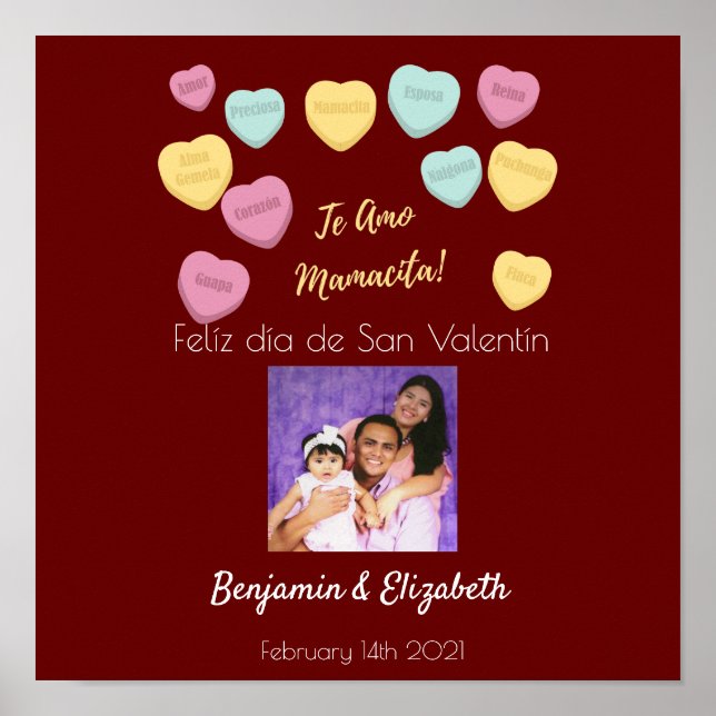 Póster Felíz día de San Valentín Rojo Te Amo Mamacita (Frente)