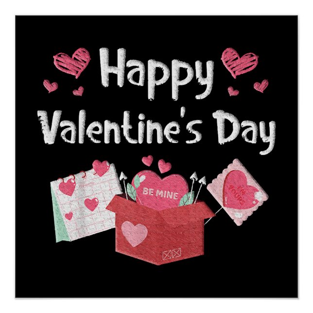 Póster Feliz día de San Valentín Sé Mío Corazones Lindos (Anverso)