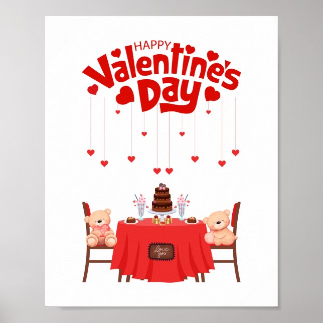 Póster Feliz Día de San Valentín Teddy Bear diseño de dec (Frente)