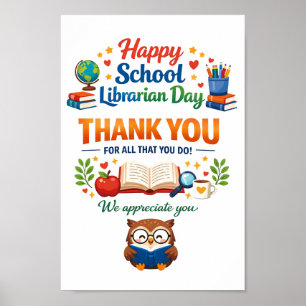 Póster Feliz Día del Bibliotecario Escolar   Gracias Bibl