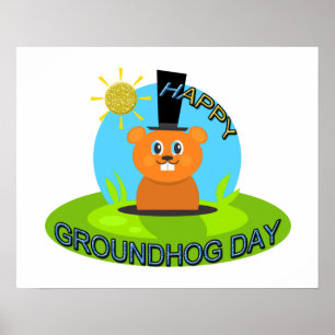 Póster Feliz Día del Groundhog Sunshine