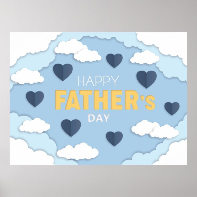 Póster Feliz Día del Padre corazones azules en el cielo (Frente)