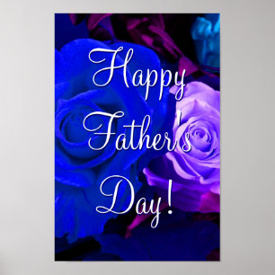 Póster Feliz Día del Padre Rosas morados azules