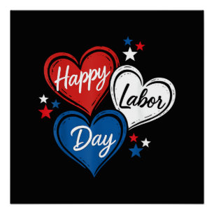Póster Feliz Día del Trabajo Corazones Patrióticos Rojo B