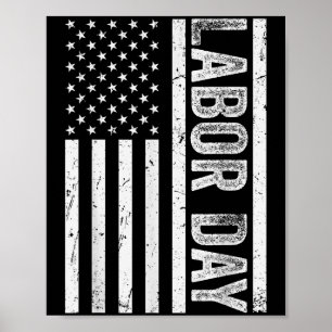 Póster Feliz Día del Trabajo Vintage Bandera Estadouniden