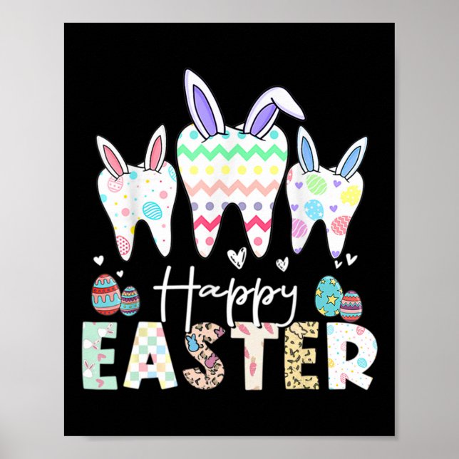 Póster Feliz Dientes de Pascua Dientes Conejo Orejas Dent (Frente)