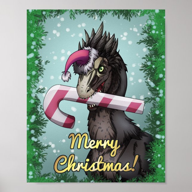 Póster Feliz Dinosaurio de Navidad (Frente)