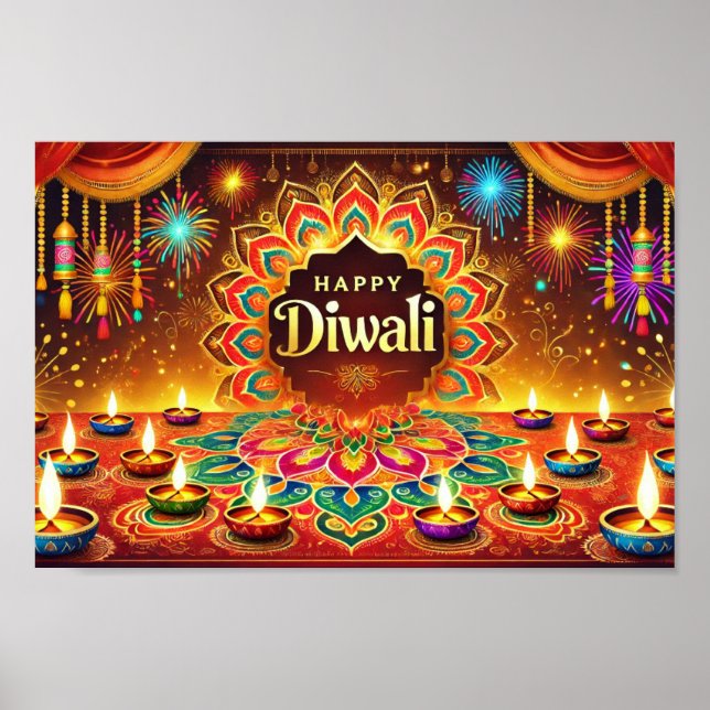 Póster Feliz Diwali - Celebrar el Festival de la Luz (Frente)
