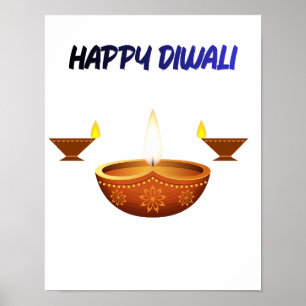 Póster Feliz Diwali Lámpara de Aceite Tradicional Festiva