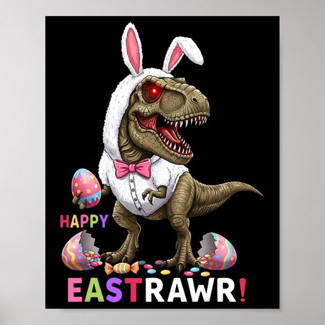 Póster Feliz Eastrawar T Rex Dinosaur Easter Bunny Candy  (Frente)