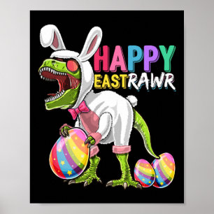 Póster Feliz Eastrawar T Rex Dinosaur Easter Bunny Egg Co