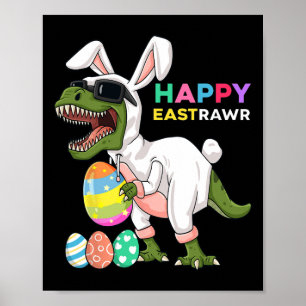 Póster Feliz Eastrawar T Rex Easter Bunny Dinosaur Eggs B