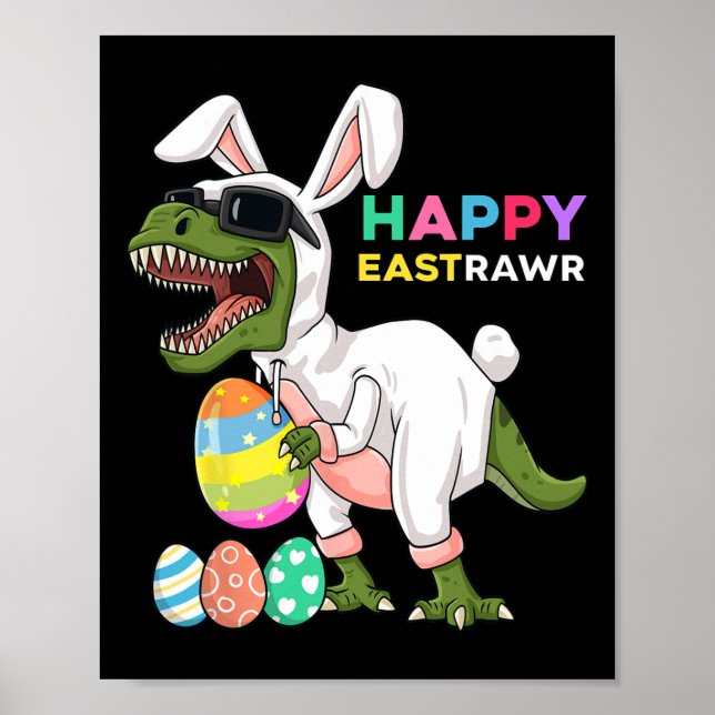 Póster Feliz Eastrawar T Rex Easter Bunny Dinosaur Eggs B (Frente)