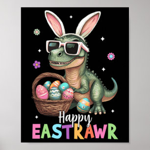 Póster Feliz Eastrawar T Rex Easter Bunny Dinosaur Eggs B