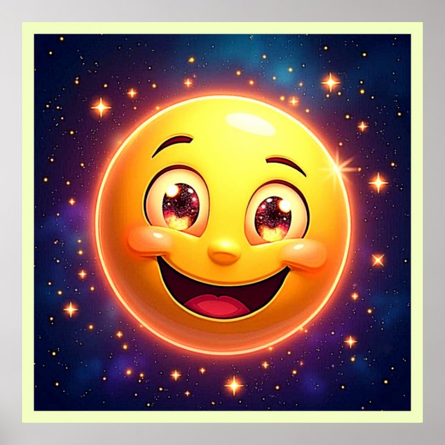 Póster Feliz Emoji de ojos cósmicos (Frente)