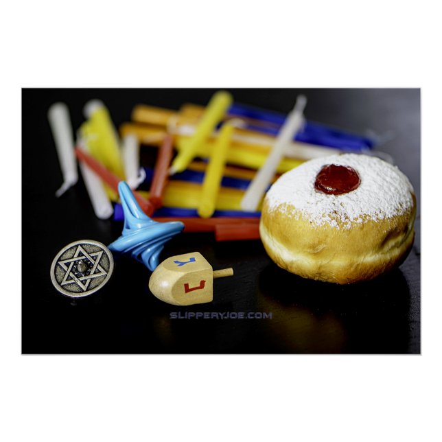 Póster Feliz Estrella de Hanukkah de David menorah Dreide (Anverso)