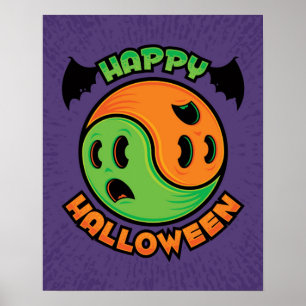 Póster Feliz Fantasma de Halloween Yin-Yang
