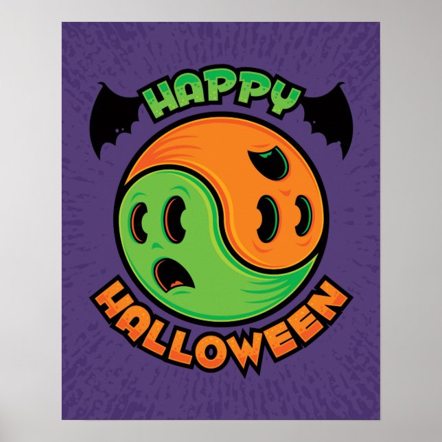 Póster Feliz Fantasma de Halloween Yin-Yang (Frente)