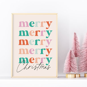 Póster Feliz Feliz Feliz Navidad Tipografía Colorida