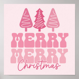 Póster Feliz Feliz Navidad - Diseño de vacaciones rosas