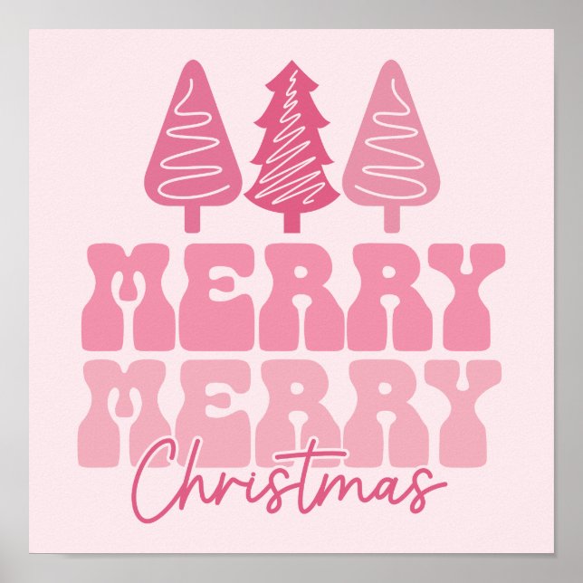 Póster Feliz Feliz Navidad - Diseño de vacaciones rosas (Frente)