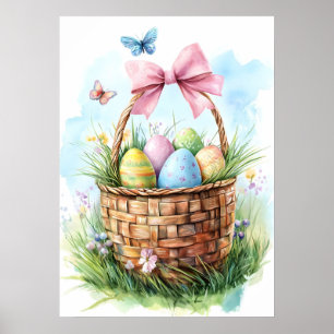 Póster Feliz feriado de la cesta de huevos de Pascua