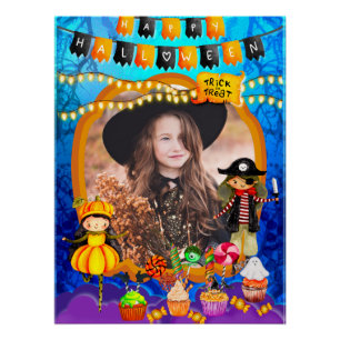 Póster Feliz Fiesta de Disfraces de Halloween para Niños 