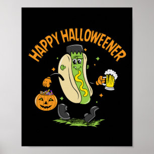 Póster Feliz fiesta de halloween de halloween Hot dog Bee