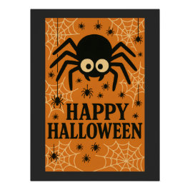 Póster Feliz Fiesta retro de la araña cuta de Halloween