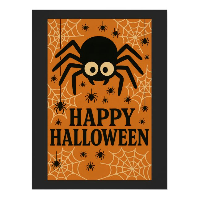 Póster Feliz Fiesta retro de la araña cuta de Halloween (Anverso)