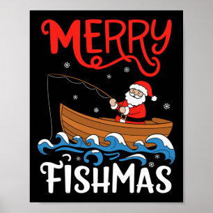 Póster Feliz Fishmas Divertido Navidad Santa Claus Pesca
