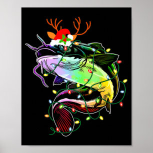 Póster Feliz Fishmas Santa Amantes de la Pesca Divertido