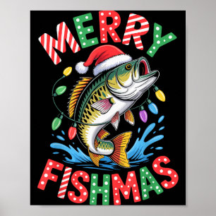 Póster Feliz Fishmas Sombrero de Santa B Pesca Navidad Pe