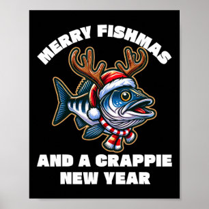 Póster Feliz Fishmas Y Un Año Nuevo Crappie Pesca Chiste 