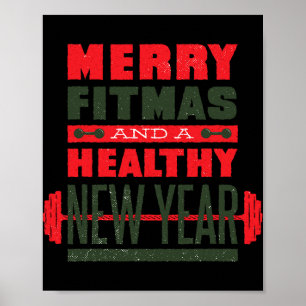 Póster Feliz Fitmas y Feliz Año Nuevo Fitness Divertido N