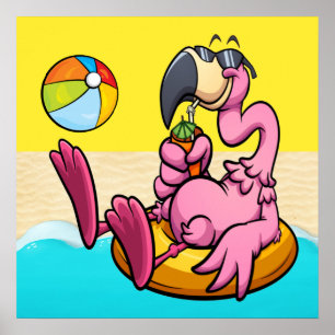 Póster Feliz Flamingo