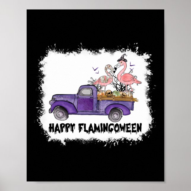 Póster Feliz Flamingoween Pink Flamingo Halloween Skeleto (Frente)
