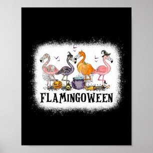 Póster Feliz Flamingoween Pink Flamingo Halloween Skeleto